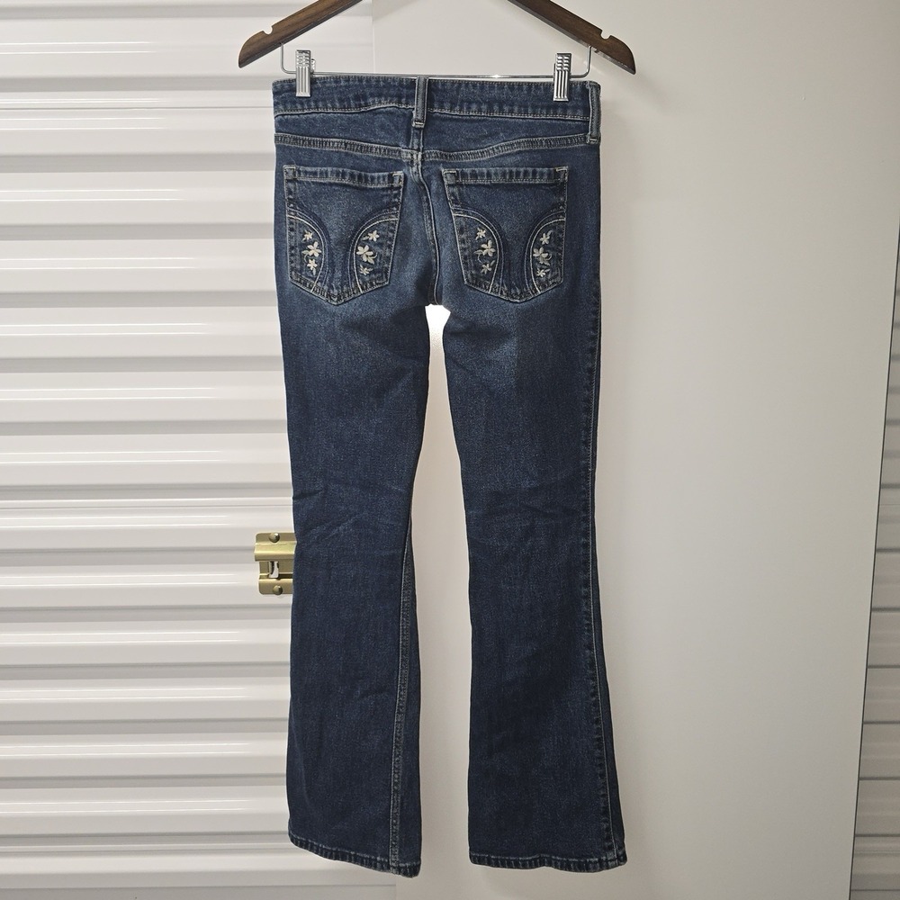 Hollister Low Rise Boot Jeans Womens 29x29 Blue Dark‎ Wash Embroidered
